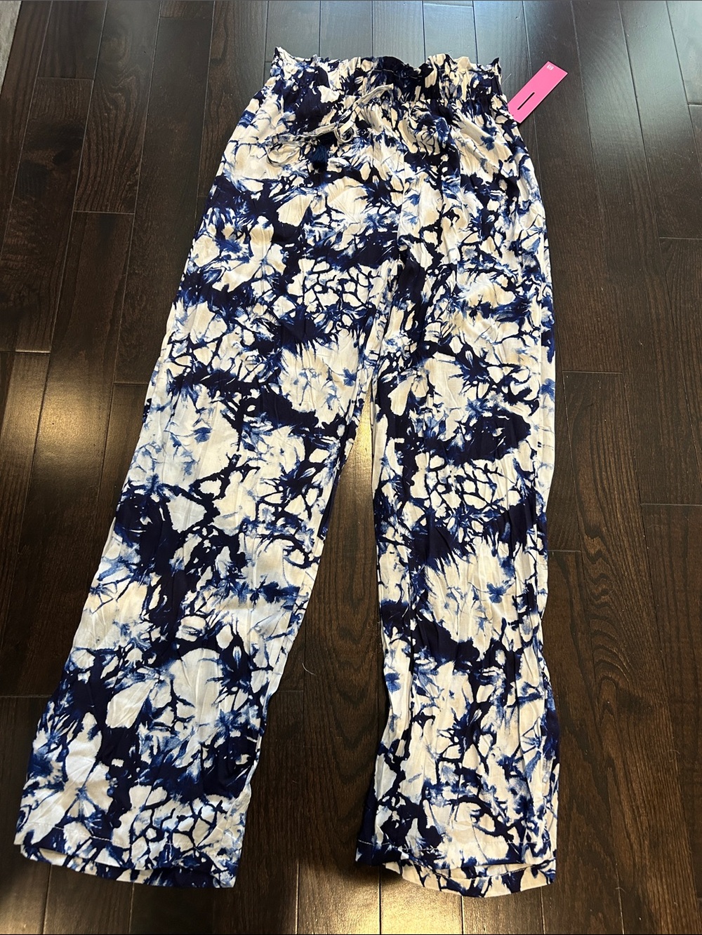 Navy and White Tie-Dye Wide Leg Pants